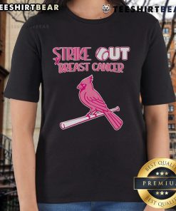 Top Strike Out Breast Cancer St. Louis Cardinals Ladies Tee in pink with logo, perfect for fans supporting breast cancer awareness.