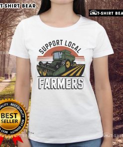 Top Support Local Farmers Tractor Ladies Tee featuring a stylish design celebrating agriculture and community support.