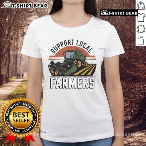 Top Support Local Farmers Tractor Ladies Tee featuring a stylish design celebrating agriculture and community support.