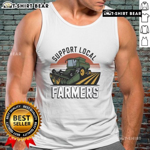 Top Support Local Farmers Tractor Tank Top featuring a vibrant tractor graphic, perfect for agriculture enthusiasts.