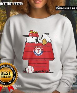 Cozy Top Texas Rangers Snoopy Woodstock house sweatshirt featuring vibrant graphics, perfect for fans and casual wear.