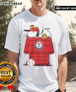 Top Texas Rangers Snoopy Woodstock House T-Shirt featuring vibrant graphics of Snoopy and Woodstock in Rangers gear.