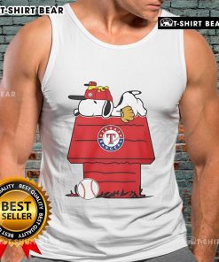 Alt Text: Top Texas Rangers Snoopy Woodstock house tank top featuring vibrant graphics and a comfortable fit for fans.