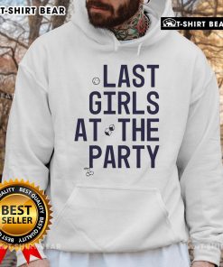 Alt Text: Group of girls wearing 'Top The Beaches Last Girls At The Party Hoodie' enjoying a beach party at sunset.