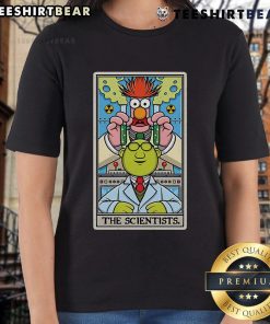 Top The Scientists Tarot Ladies Tee featuring vibrant tarot card designs, perfect for science and art enthusiasts.