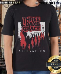 Top Three Days Grace Alienation 2025 Tour Ladies Tee featuring a stylish design for fans of the band.