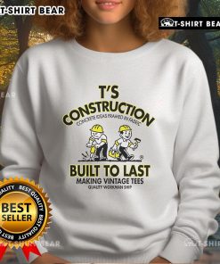 Alt Text: Cozy sweatshirt featuring 'Top Ts Construction Concrete Ideas' design, framed in fabric, built to last for durability.