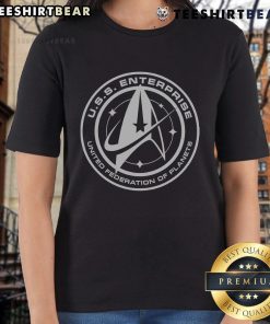 Top U.S.S. Enterprise United Federation of Planets ladies tee featuring a stylish design for Star Trek fans.