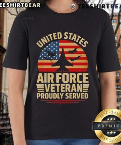 Top United States Air Force Veteran proudly served ladies tee featuring patriotic design and military pride.