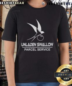 Top Unladen Swallow Parcel Service Ladies Tee featuring a fun graphic design for bird lovers and quirky gift seekers.
