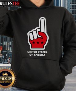 Top USA number one hand sign foam finger hoodie featuring vibrant colors, perfect for sports fans and patriotic wear.