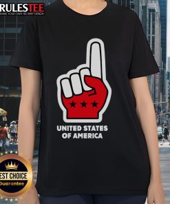 Top USA Number One Hand Sign foam finger graphic on a ladies tee, perfect for cheering on your team in style.