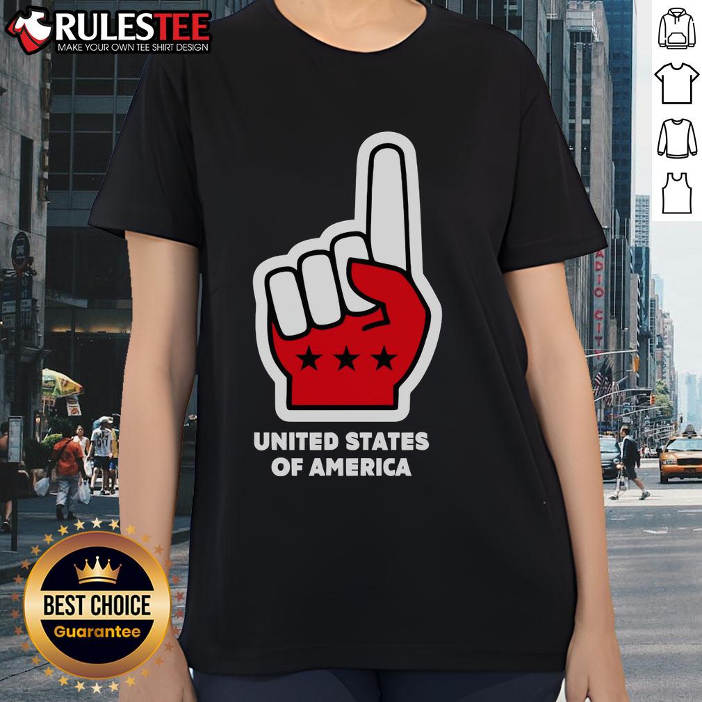 Top Usa Number One Hand Sign United States Of America Foam Finger Ladies Tee Top USA Number One Hand Sign foam finger graphic on a ladies tee, perfect for cheering on your team in style.