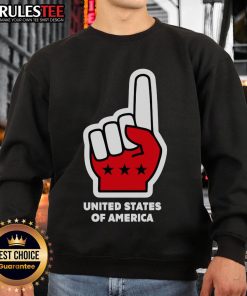 Alt Text: Top USA number one hand sign foam finger sweatshirt, perfect for showing support for the United States at events.
