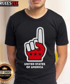 Top USA number one hand sign foam finger t-shirt showcasing patriotic spirit for American sports fans.