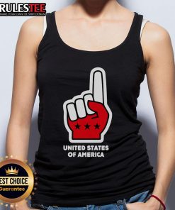 Top USA number one hand sign foam finger tank top featuring the United States flag design for patriotic sports fans.
