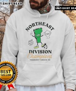 Top Vermont Green FC 2025 Northeast Division Champions hoodie showcasing team logo and vibrant colors.