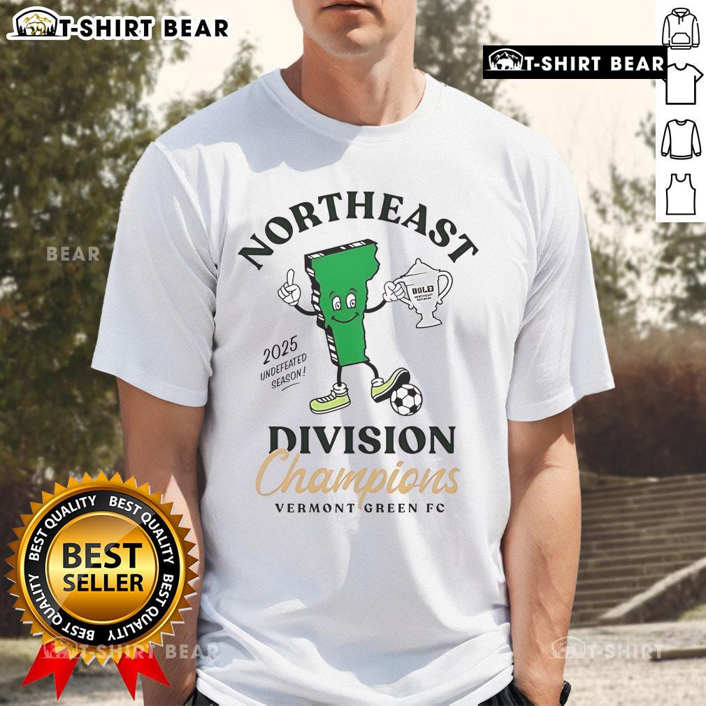 Top Vermont Green Fc 2025 Northeast Division Champions T Shirt Alt Text: Top Vermont Green FC 2025 Northeast Division Champions T-Shirt featuring team logo and championship design.