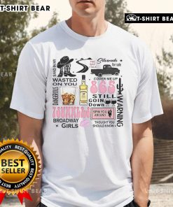 Alt Text: Top Wallen Western Luke Combs bumper Sand In My Wasted On You country music T-shirt displayed on a hanger.