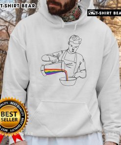 Will Poulter wearing a colorful LGBT hoodie, showcasing support for LGBTQ+ rights in a stylish and vibrant way.