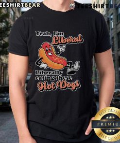 Funny 'Top Yeah Im Liberal' t-shirt featuring cute design with hot dogs, perfect for liberal food lovers and casual wear.