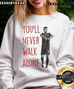 Diogo Jota sweatshirt featuring 'You'll Never Walk Alone' design, perfect for Liverpool FC fans and cozy wear.