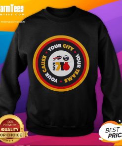 Buffalo Bills sweatshirt featuring 'Top Your City, Your Team, Your Cause' design, perfect for fans and supporters.