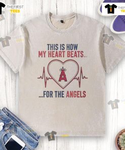 Los Angeles Angels washed t-shirt featuring a stylish heart beat design for fans and casual wear.