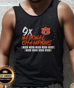 Top Nine Time National Champions Auburn Tigers football logo tank top featuring vibrant team colors and iconic design.