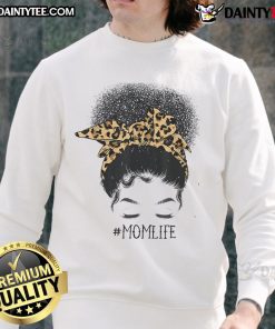 Awesome Afro Mom Life sweatshirt featuring a messy bun and leopard print, perfect for Black Moms on Mother's Day.