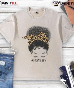 Awesome Afro Mom in a messy bun wearing a leopard print t-shirt, celebrating Black Mom life for Mother's Day.