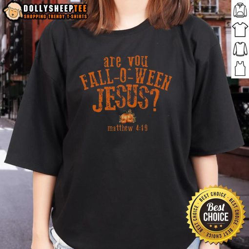 Awesome Are You Fall O' Ween Jesus Ladies Tee featuring a fun Halloween design perfect for festive celebrations.