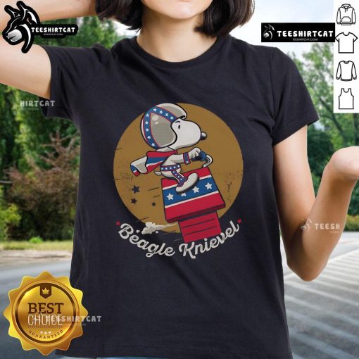 Awesome Beagle Knievel Ladies Tee featuring a playful beagle design, perfect for dog lovers and stylish casual wear.