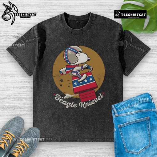 Awesome Beagle Knievel washed t-shirt featuring a playful beagle graphic, perfect for dog lovers and casual wear.