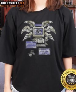 Biblically Accurate Angel system error graphic on a retro-style ladies tee shirt, perfect for unique fashion lovers.