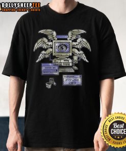 Awesome Biblically Accurate Exe System Error Angel graphic on a retro computer T-shirt, perfect for tech and theology fans.
