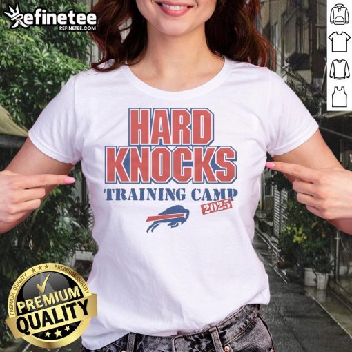 Buffalo Bills Hard Knocks Training Camp 2025 Ladies Tee, featuring team colors and logo, perfect for fans.