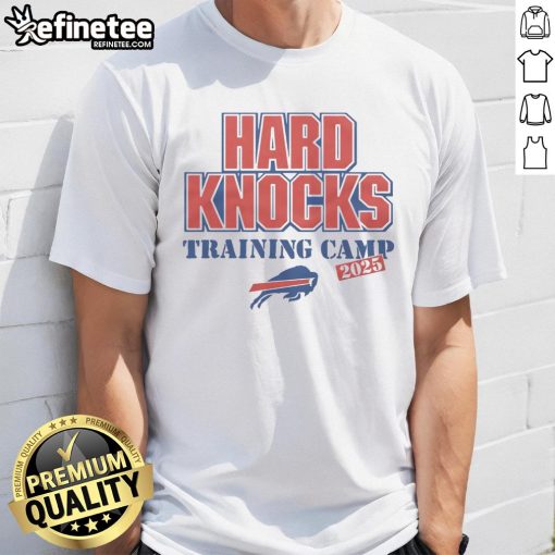 Awesome Buffalo Bills Hard Knocks Training Camp 2025 T-Shirt featuring team logo and vibrant design for fans.