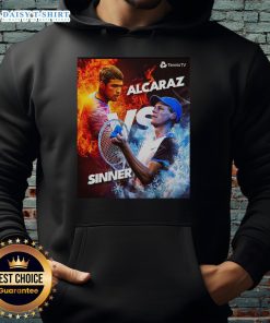 Awesome Carlos Alcaraz vs Jannik Sinner Tennis Fire vs Ice Graphic Hoodie featuring dynamic design and vibrant colors.