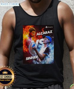 Awesome Carlos Alcaraz vs Jannik Sinner tennis graphic tank top featuring fire and ice design for sports enthusiasts.