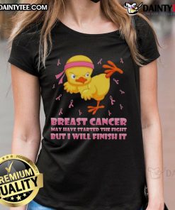 Awesome cartoon chick performing a karate kick, promoting breast cancer awareness on a ladies' tee.