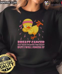 Awesome cartoon chick in a karate kick pose on a breast cancer awareness sweatshirt, showcasing strength and resilience.