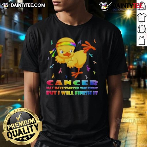 Awesome cartoon chick delivering a karate kick, promoting 'Kick Cancer' message on a vibrant t-shirt design.