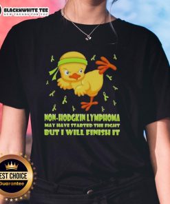 Cartoon chick delivering a karate kick, symbolizing strength in the fight against Non-Hodgkin Lymphoma on a ladies' tee.