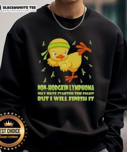 Alt Text: Cartoon chick performing a karate kick on a sweatshirt, promoting awareness for Non-Hodgkin Lymphoma.