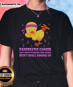 Awesome cartoon chick performing a karate kick, promoting pancreatic cancer awareness on a ladies tee design.