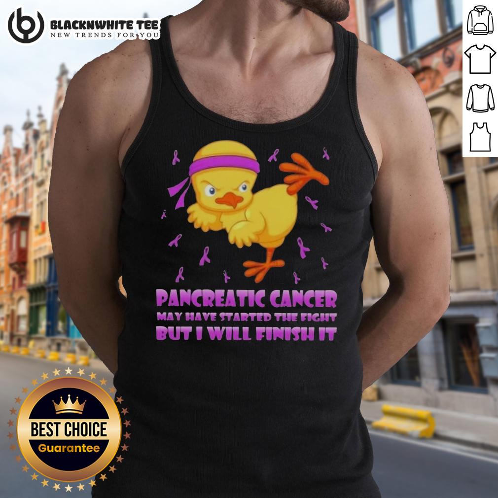 Awesome Cartoon Chick Karate Kick Pancreatic Cancer May Have Started The Fight But I Will Finish It Tank Top Awesome cartoon chick delivering a karate kick in a tank top, symbolizing strength against pancreatic cancer.