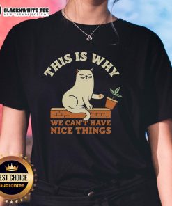 Awesome Cat graphic on 'This Is Why We Can't Have Nice Things' ladies tee, perfect for cat lovers and humor enthusiasts.
