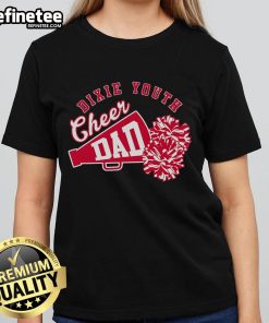 Awesome Cheer Dad Pom Poms Ladies Tee featuring vibrant design for spirited cheerleading enthusiasts.