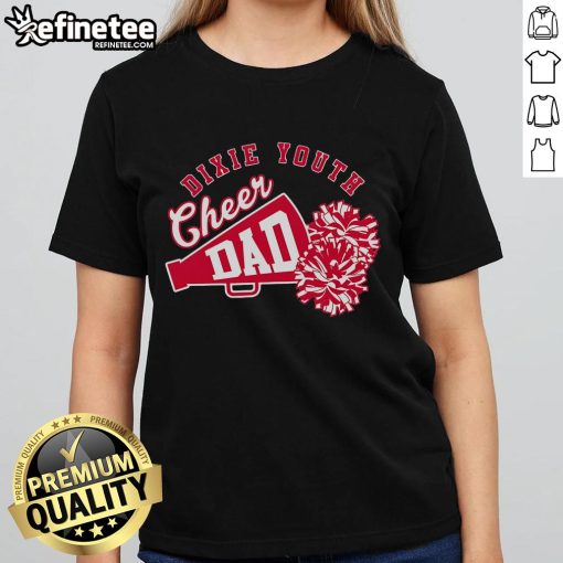 Awesome Cheer Dad Pom Poms Ladies Tee featuring vibrant design for spirited cheerleading enthusiasts.